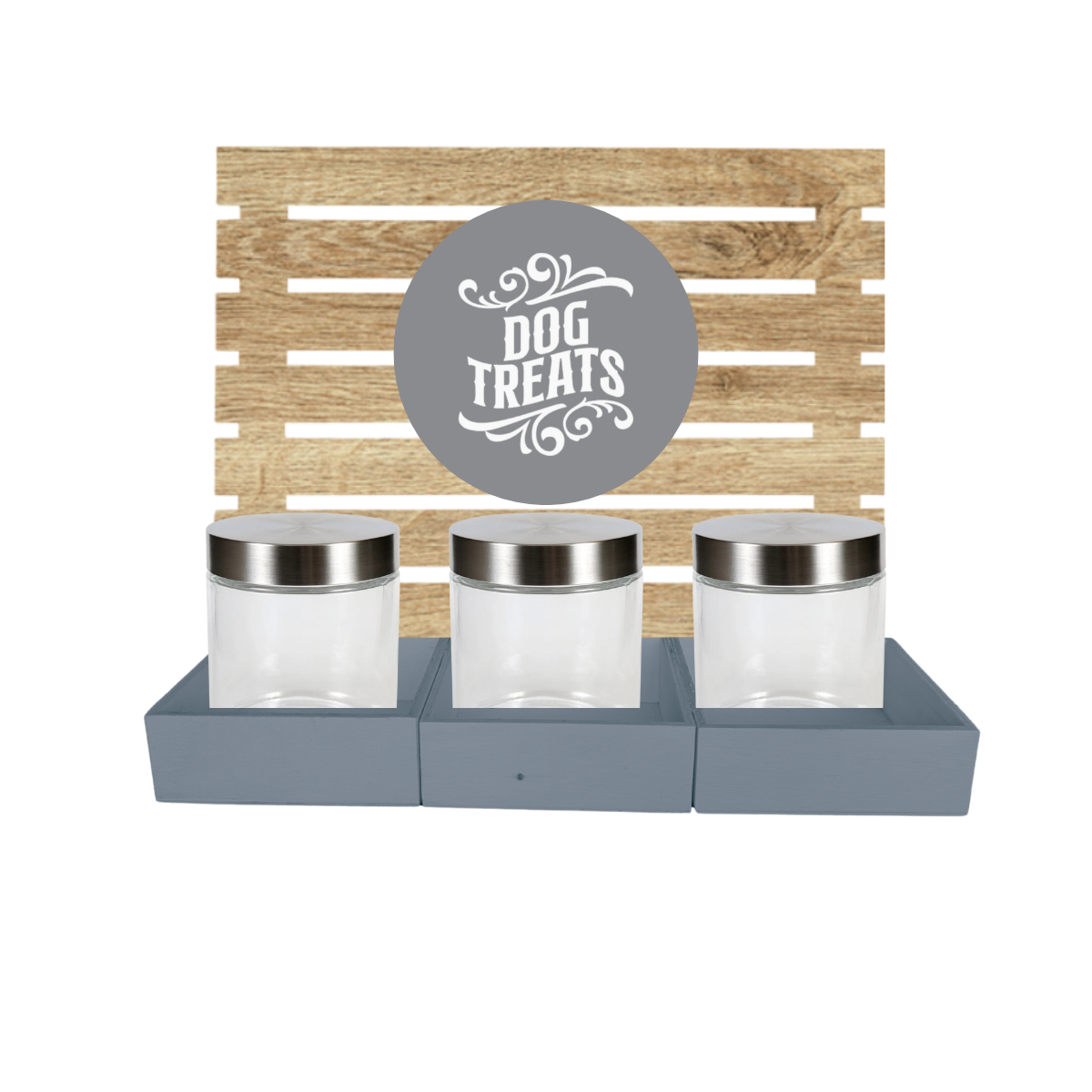 Grey Dog Treat Jar Bar w/ Stainless Lid Jars