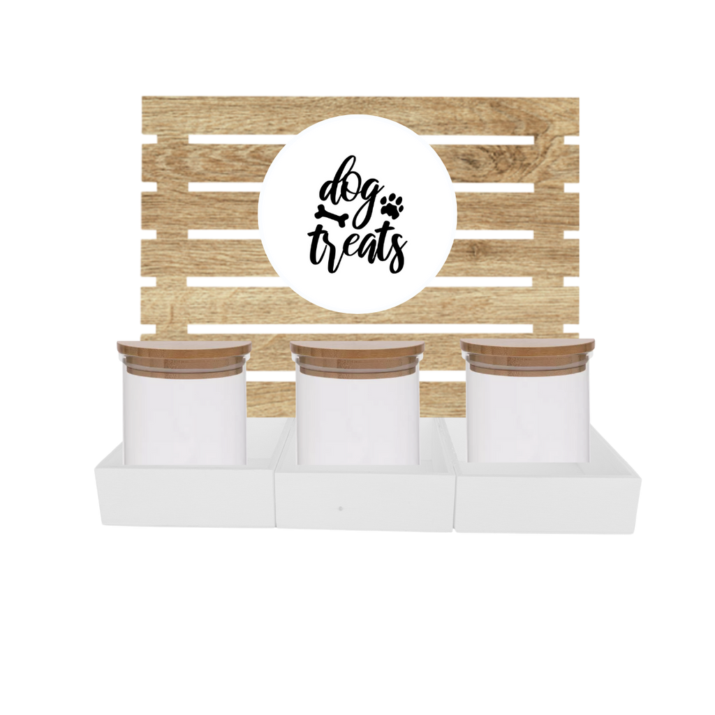 White Dog Treat Jar Bar w/ Bamboo Canisters