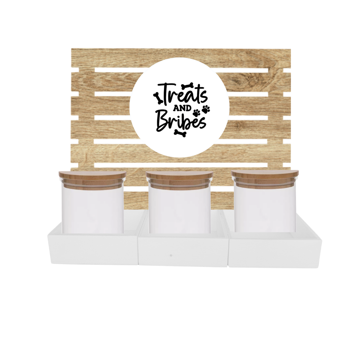 White Dog Treat Jar Bar w/ Bamboo Canisters