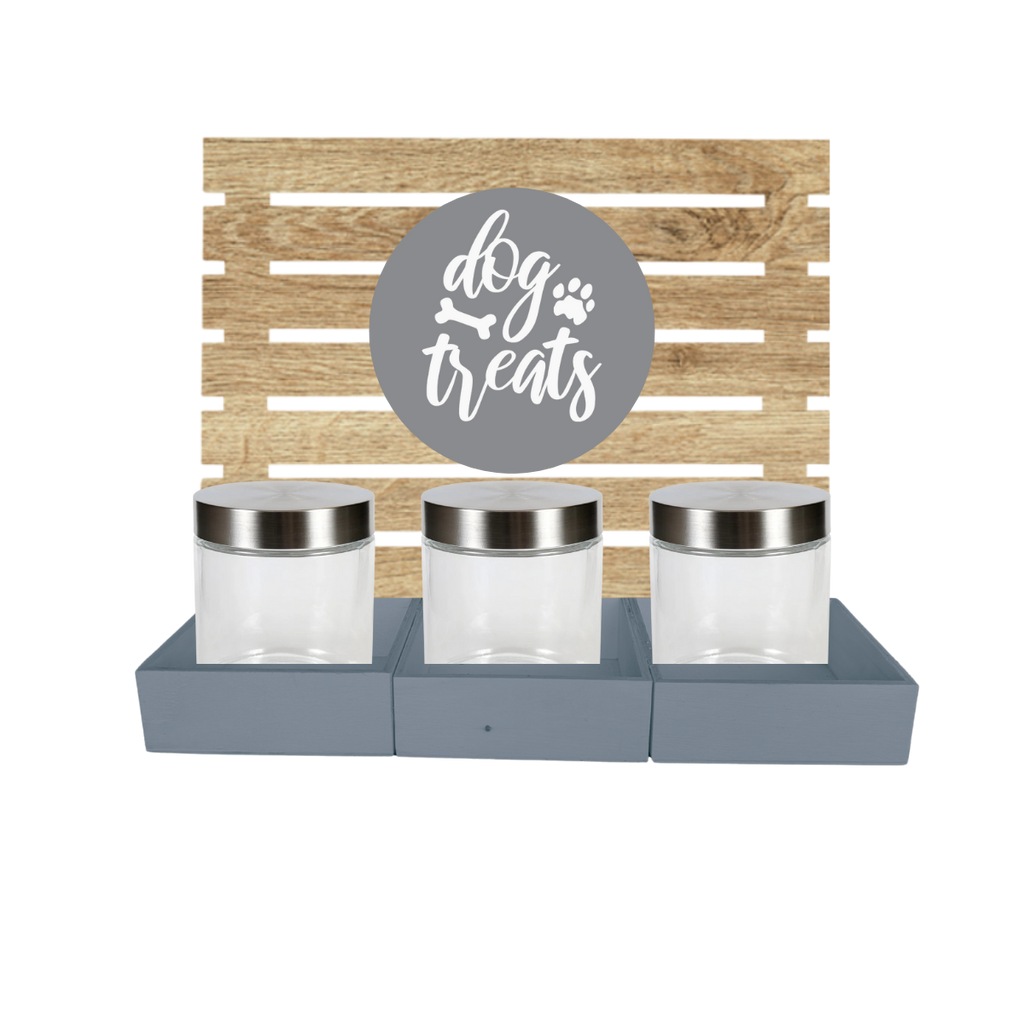 Grey Dog Treat Jar Bar w/ Stainless Lid Jars