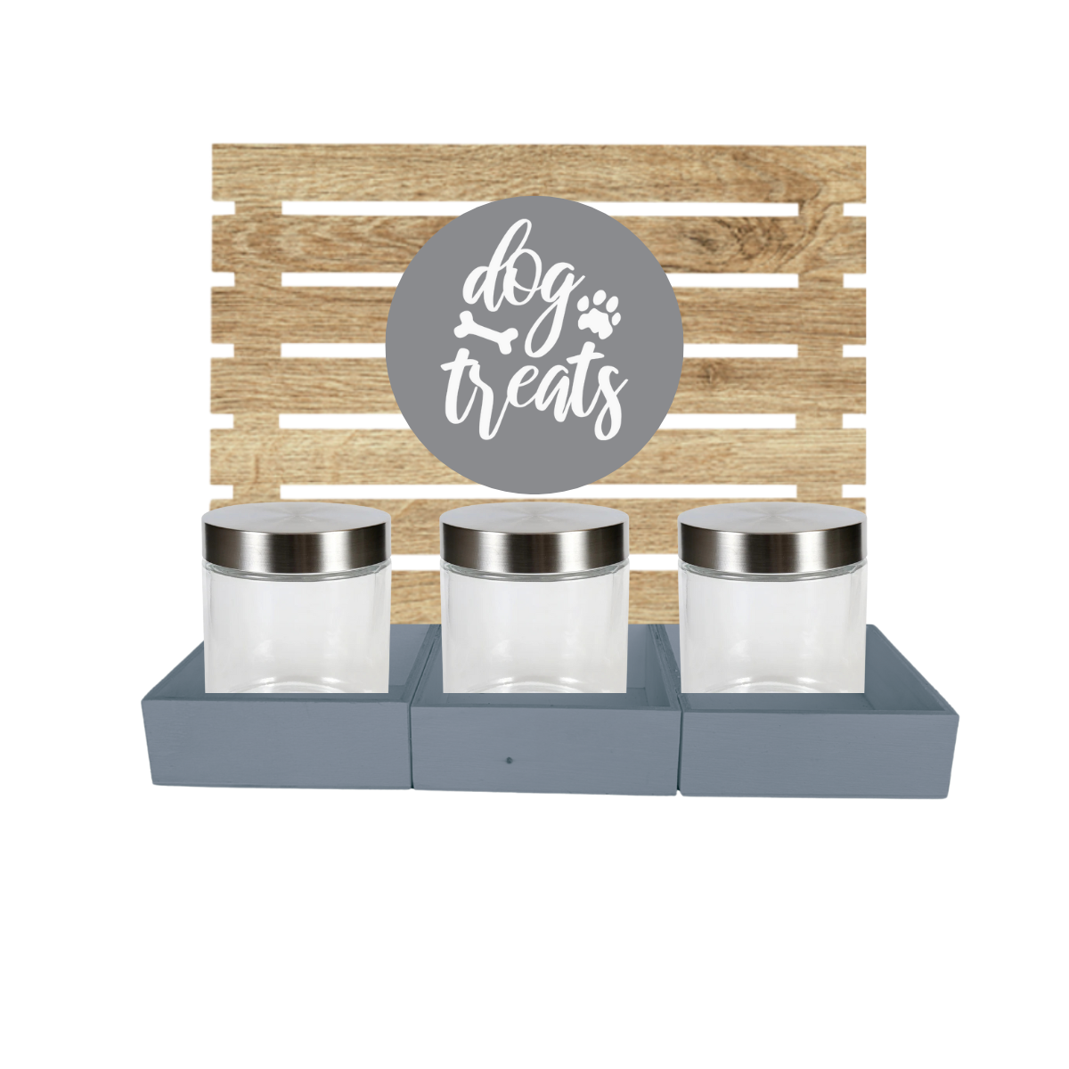 Grey Dog Treat Jar Bar w/ Stainless Lid Jars
