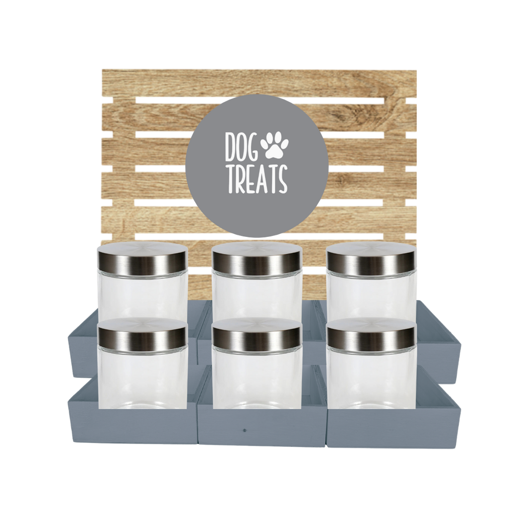 Grey Dog Treat Jar Bar w/ Stainless Lid Jars