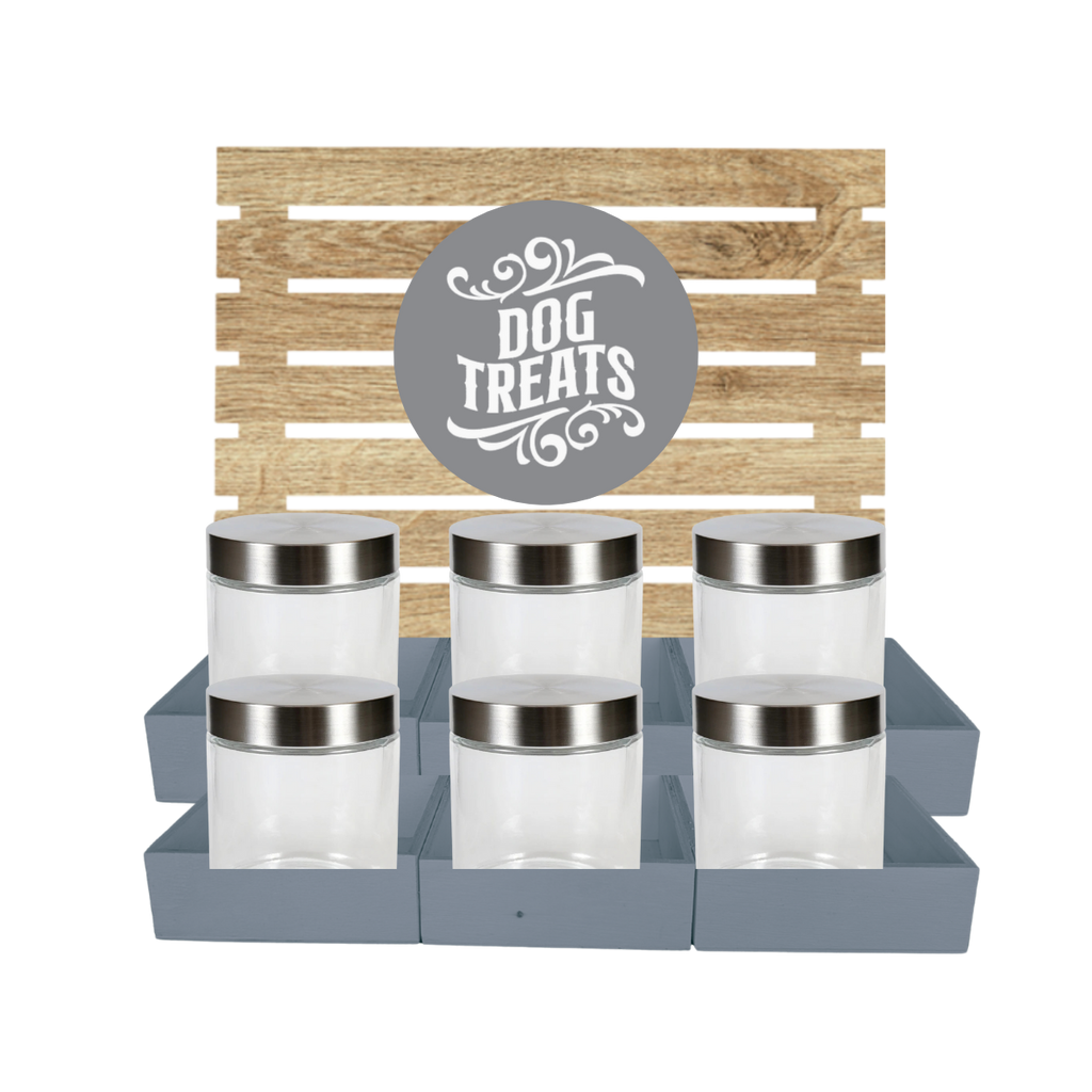 Grey Dog Treat Jar Bar w/ Stainless Lid Jars