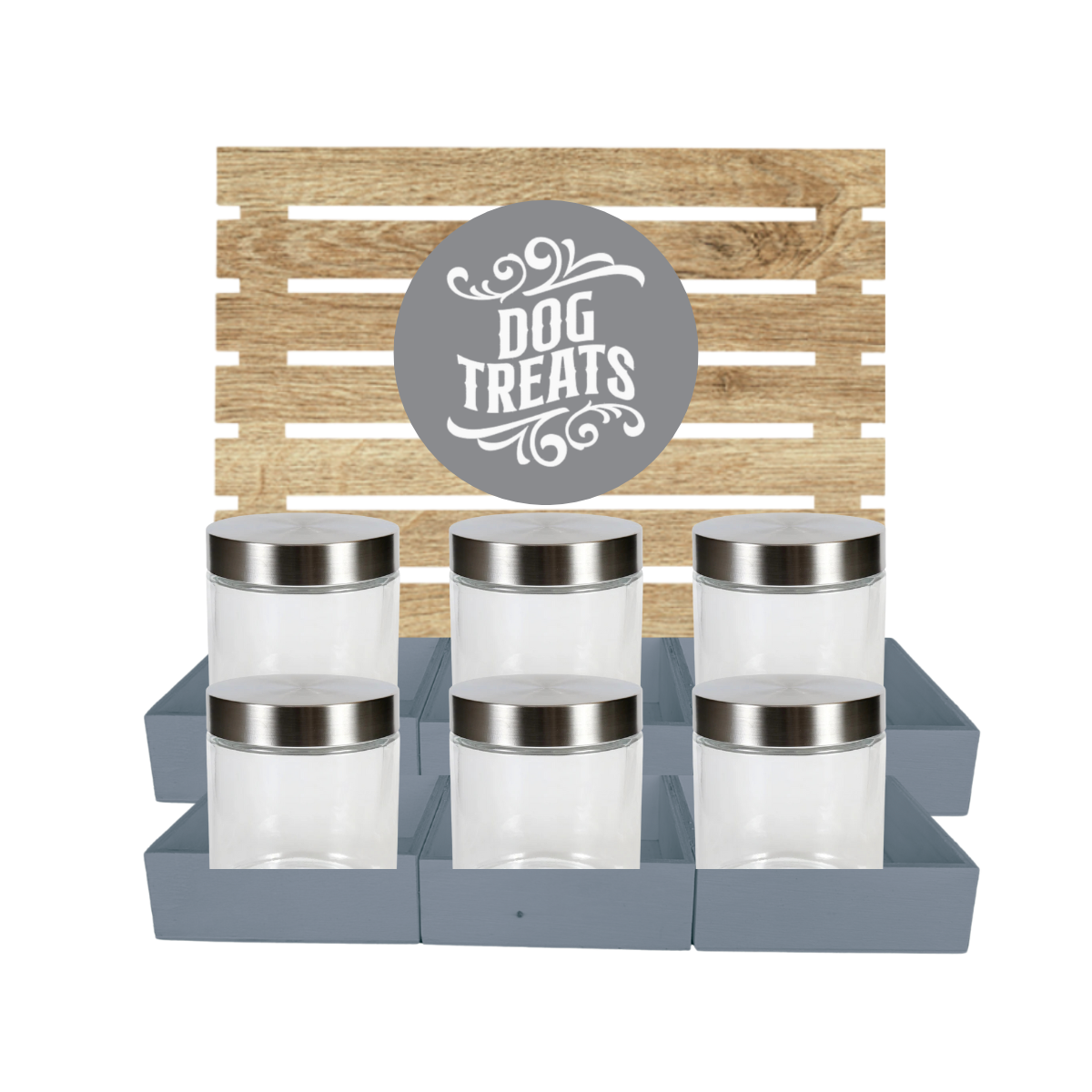 Grey Dog Treat Jar Bar w/ Stainless Lid Jars