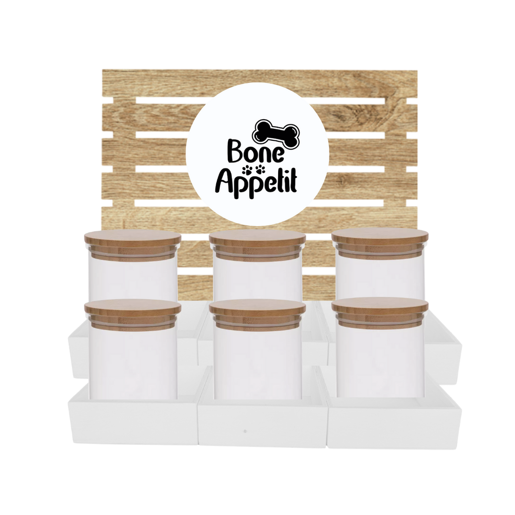 White Dog Treat Jar Bar w/ Bamboo Canisters