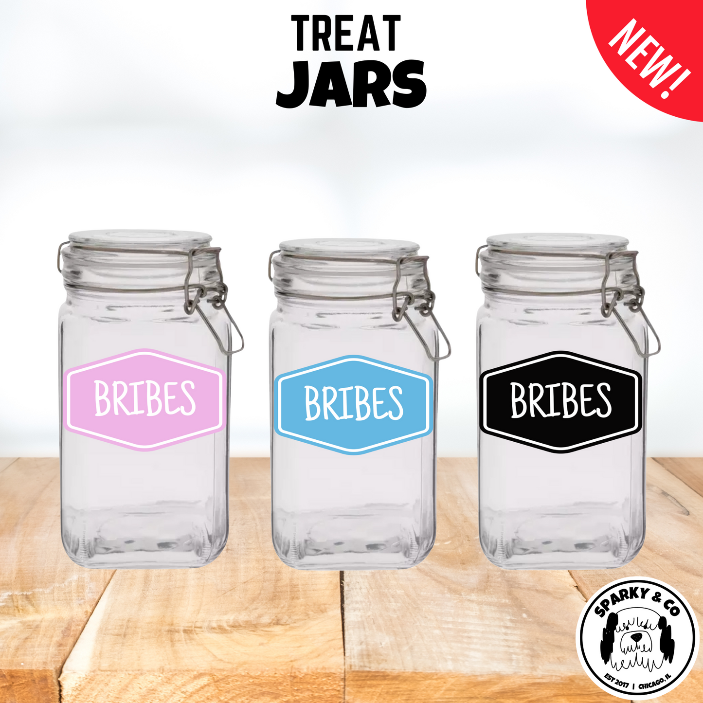 "Bribes" Glass Treat Canister Jar With Latch-Style Lid 44oz