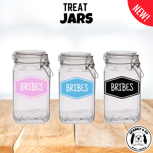 "Bribes" Glass Treat Canister Jar With Latch-Style Lid 44oz