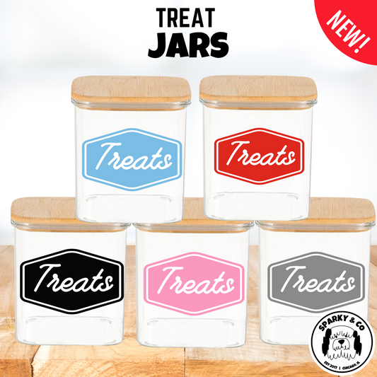 Tall Rectangular Glass "Treats" Canister 37oz