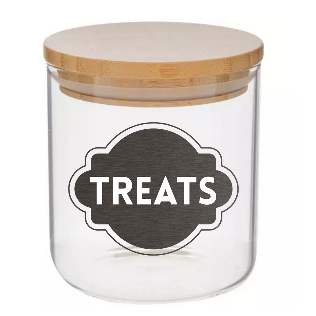 Sparky & Co 25oz Art Deco Metallic Treats Cylinder Glass Treat Canister With Bamboo Lid