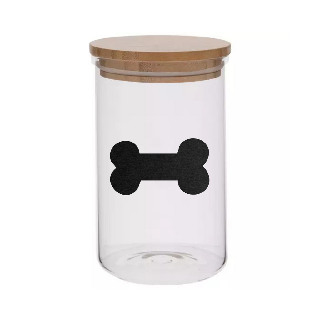 20oz Metallic Bone Cylinder Glass Treat Canister With Bamboo Lid