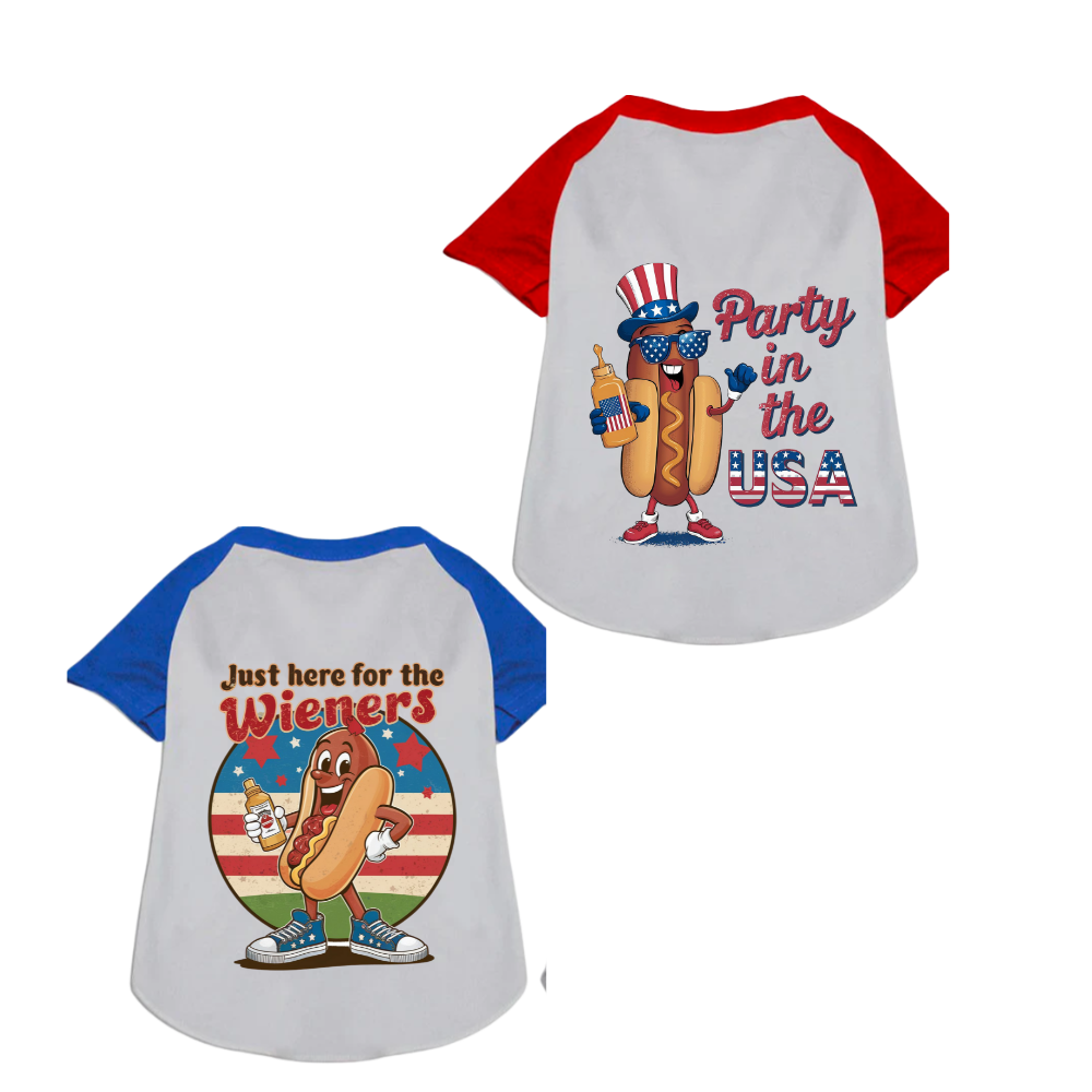 Sparky & Co "Here for the Weiners" Patriotic Pet T-Shirt