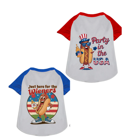 Sparky & Co "Here for the Weiners" Patriotic Pet T-Shirt
