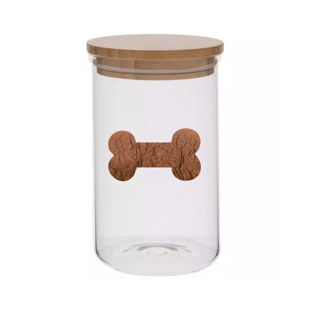 20oz Metallic Bone Cylinder Glass Treat Canister With Bamboo Lid